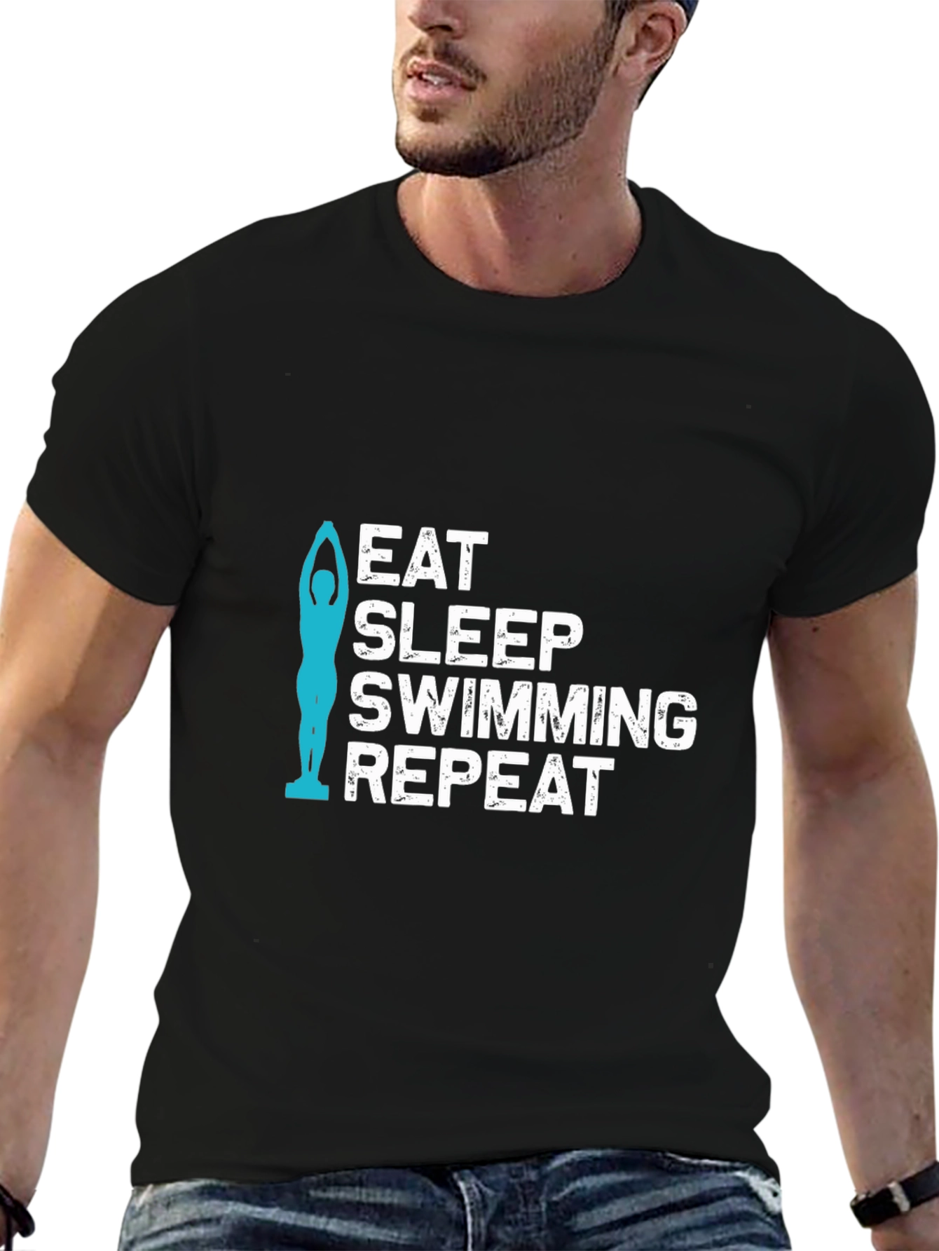 Eat Sleep Swimming Repeat Black T-Shirt