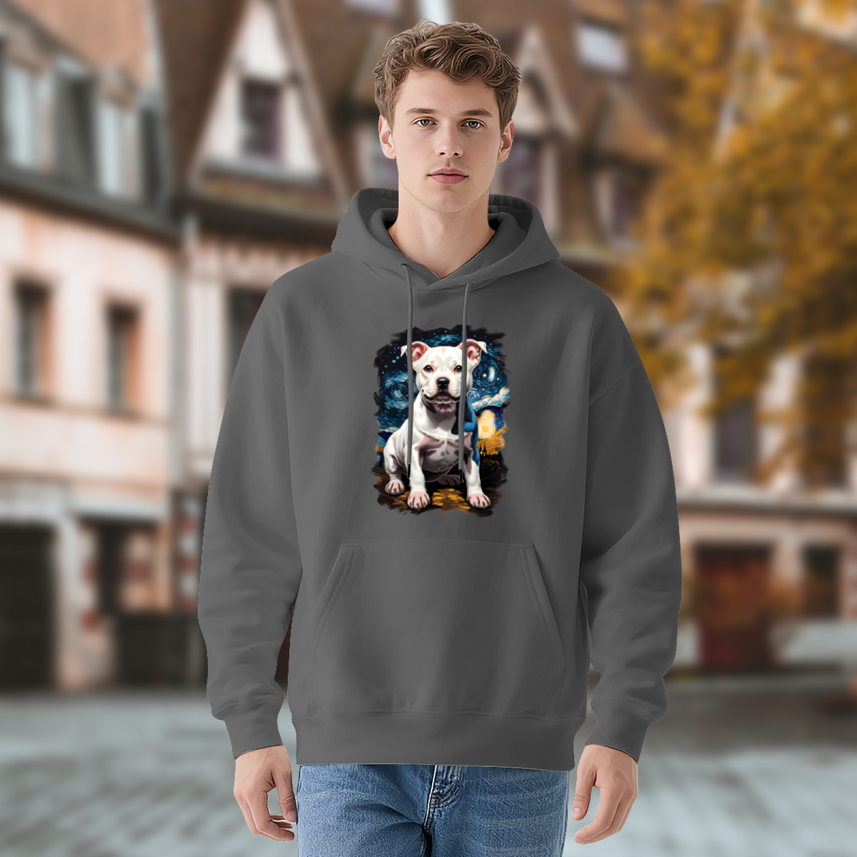 Starry Night White Pit Bull Terrier Dog Hoodie
