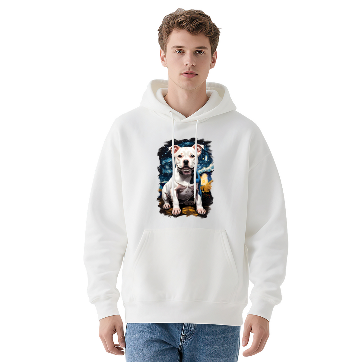 Starry Night White Pit Bull Terrier Dog Hoodie