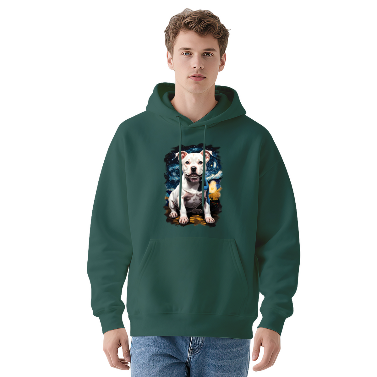 Starry Night White Pit Bull Terrier Dog Hoodie