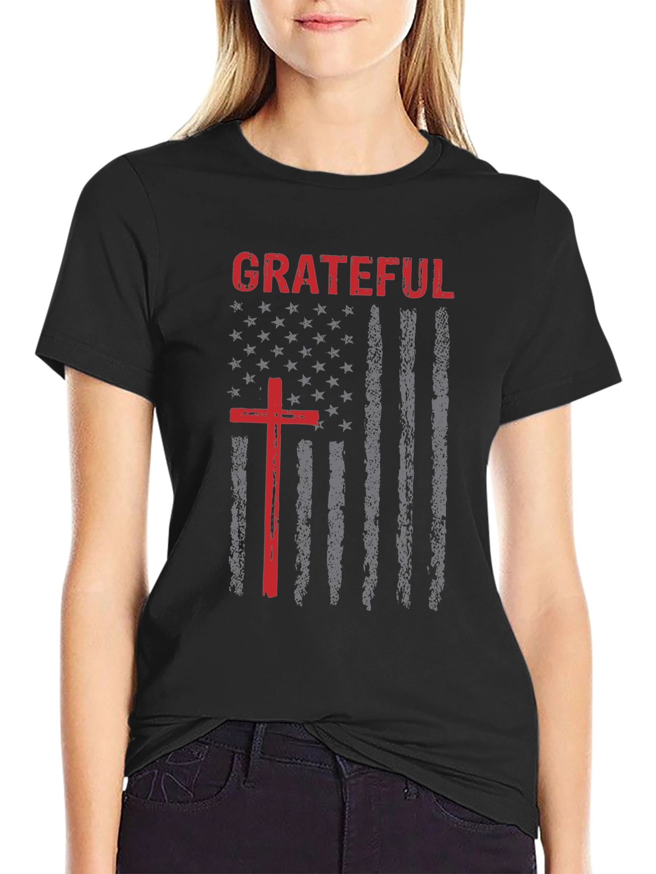 Grateful Cross Graphic Print Crew Neck T-Shirt