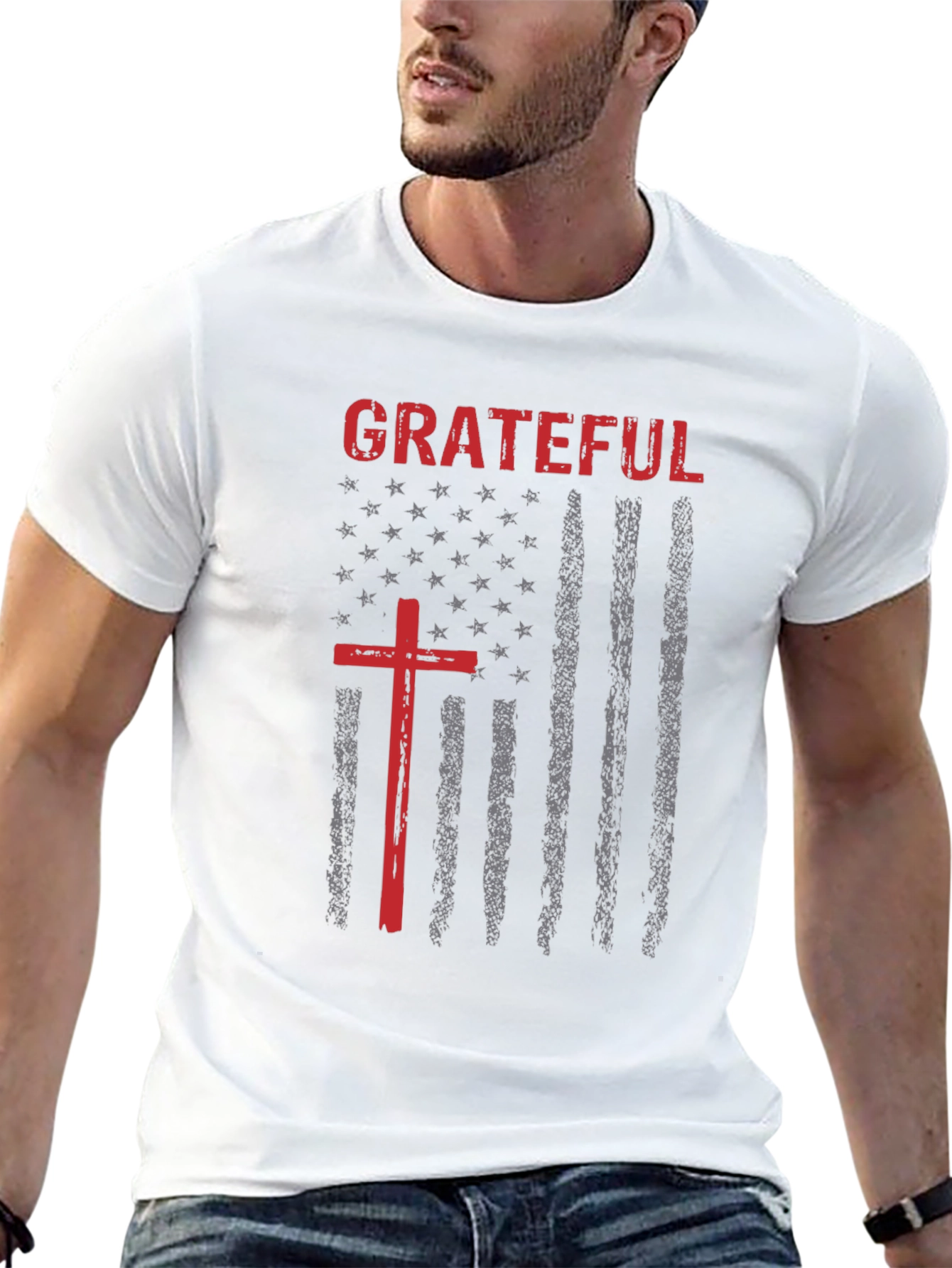 Grateful Cross Graphic Print Crew Neck T-Shirt