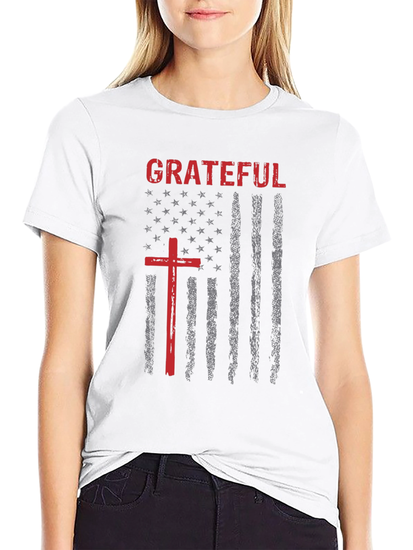 Grateful Cross Graphic Print Crew Neck T-Shirt