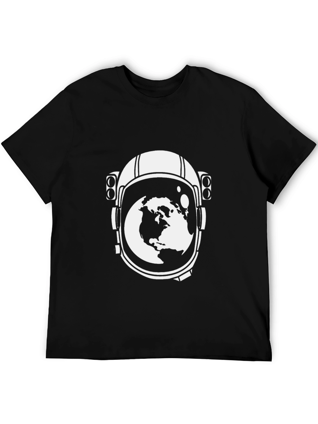 Astronaut Helmet Earth Graphic T-Shirt - Black