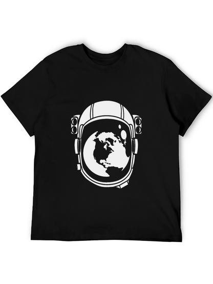 Astronaut Helmet Earth Graphic T-Shirt - Black