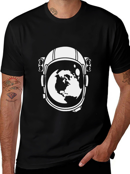 Astronaut Helmet Earth Graphic T-Shirt - Black