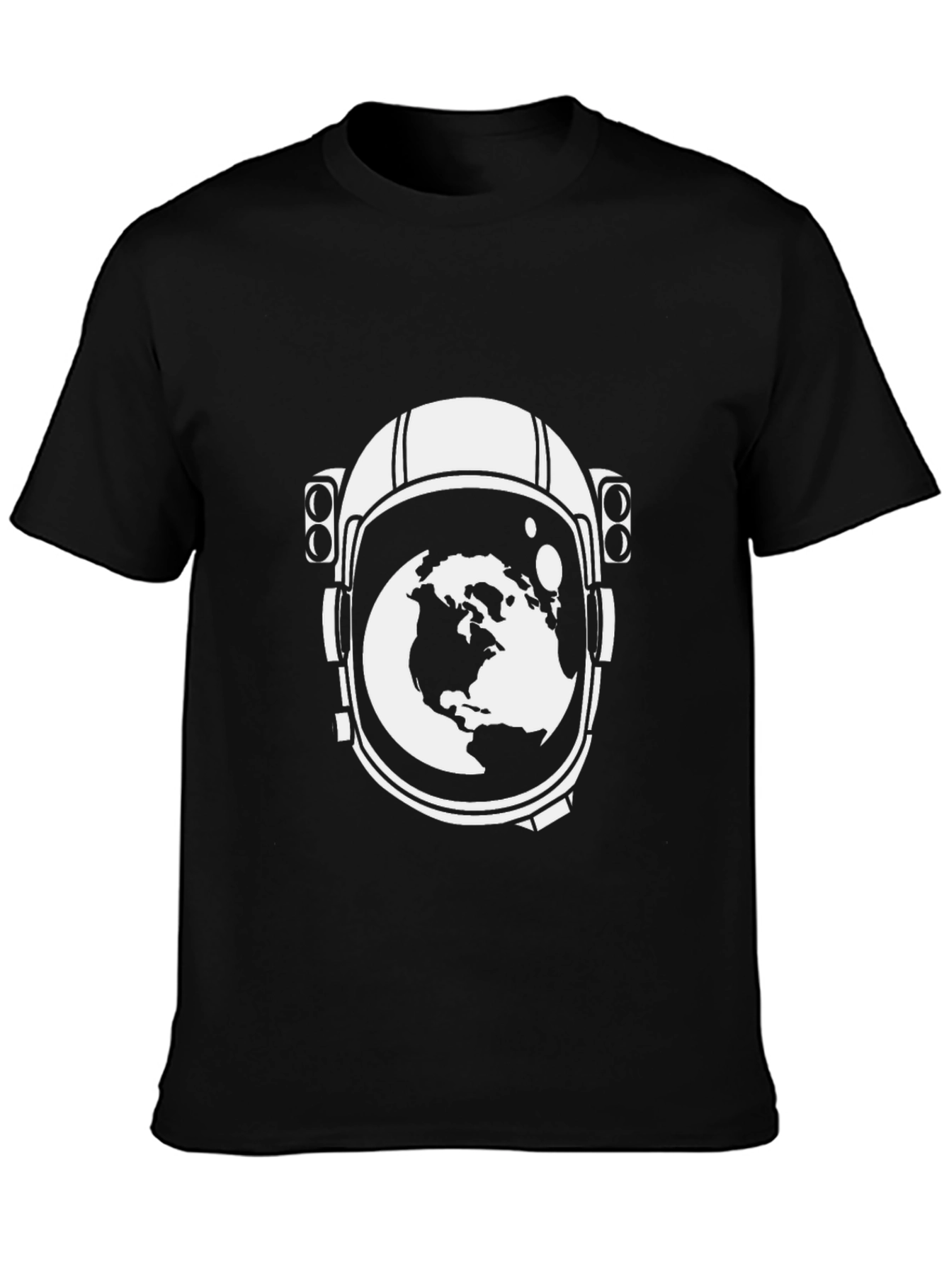 Astronaut Helmet Earth Graphic T-Shirt - Black