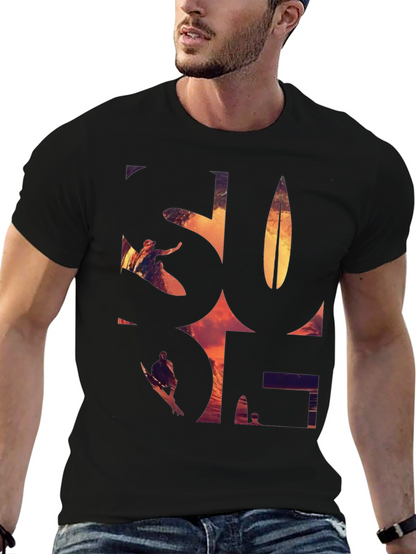 Surf Graphic Tee - Black Cotton T-Shirt