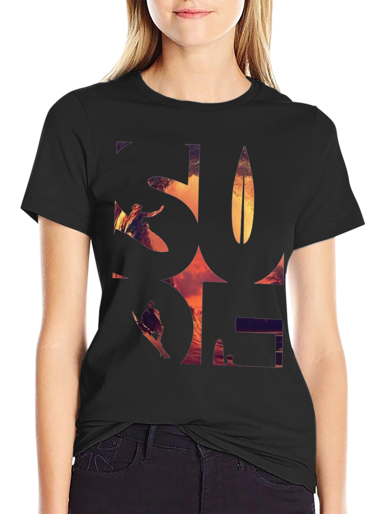 Surf Graphic Tee - Black Cotton T-Shirt
