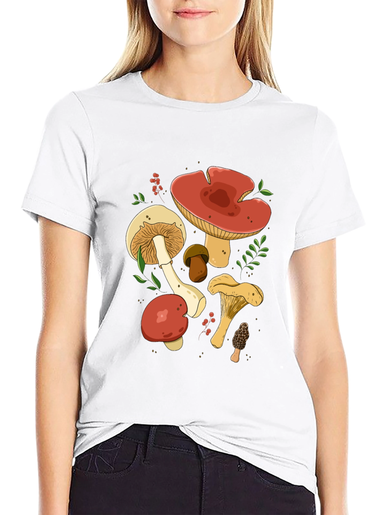 Mushroom Graphic Tee - Black Cotton T-Shirt