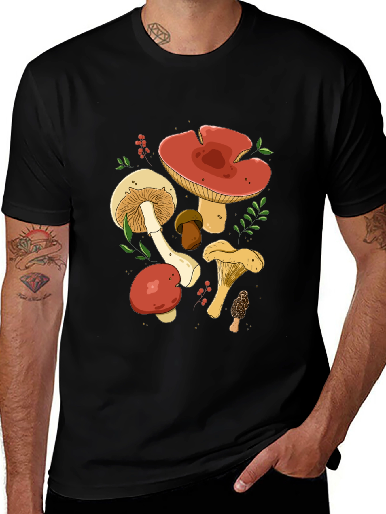 Mushroom Graphic Tee - Black Cotton T-Shirt
