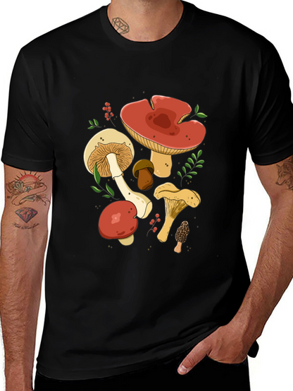 Mushroom Graphic Tee - Black Cotton T-Shirt