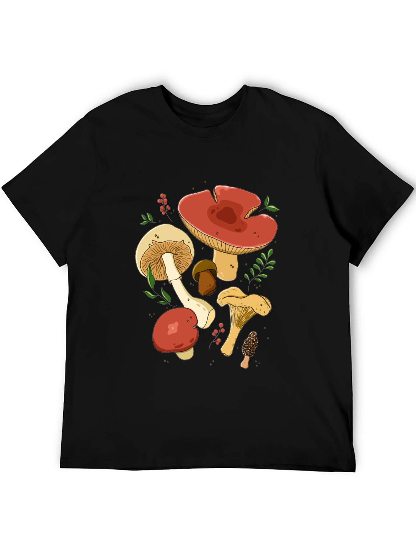 Mushroom Graphic Tee - Black Cotton T-Shirt