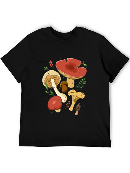 Mushroom Graphic Tee - Black Cotton T-Shirt