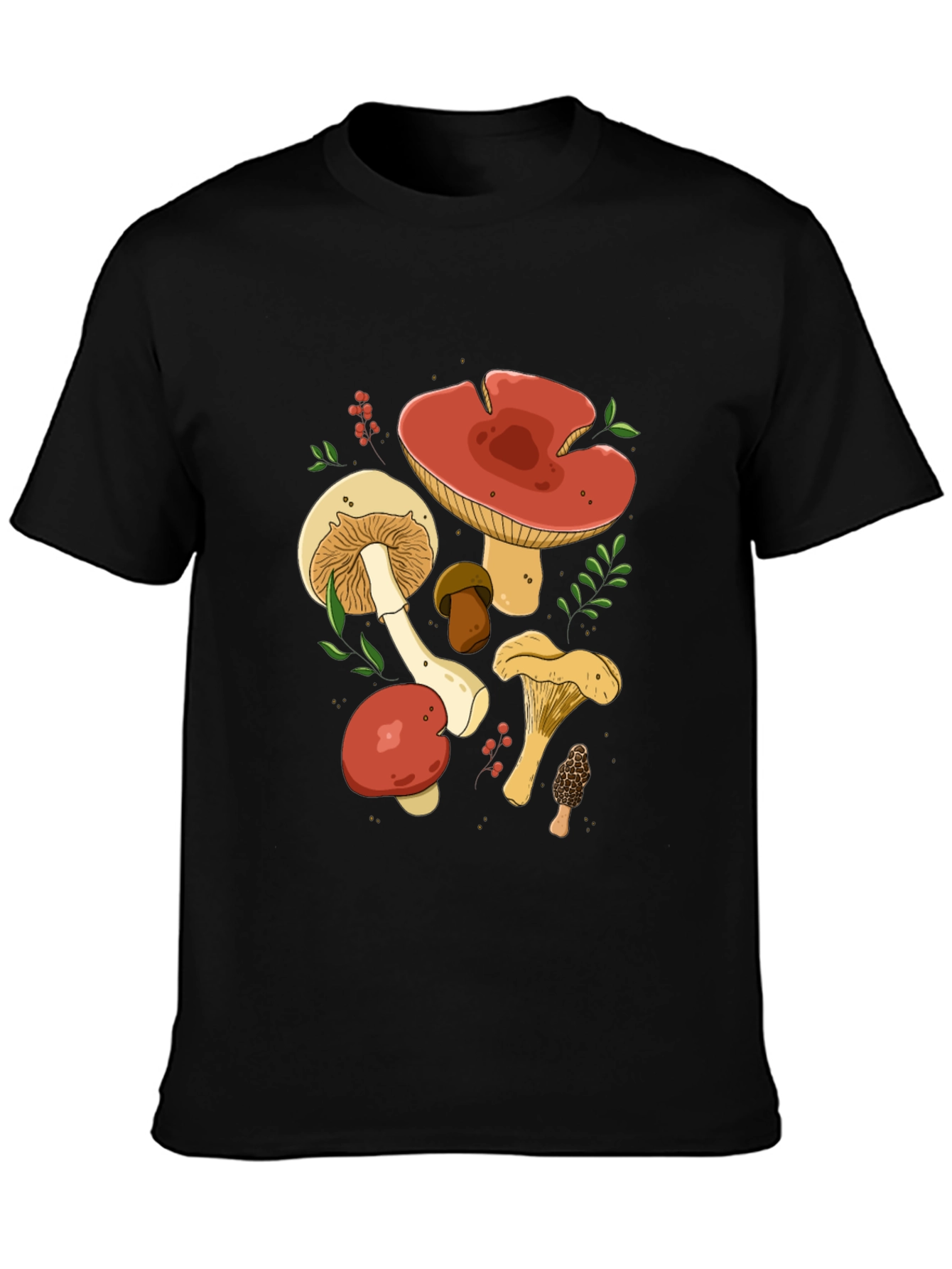 Mushroom Graphic Tee - Black Cotton T-Shirt
