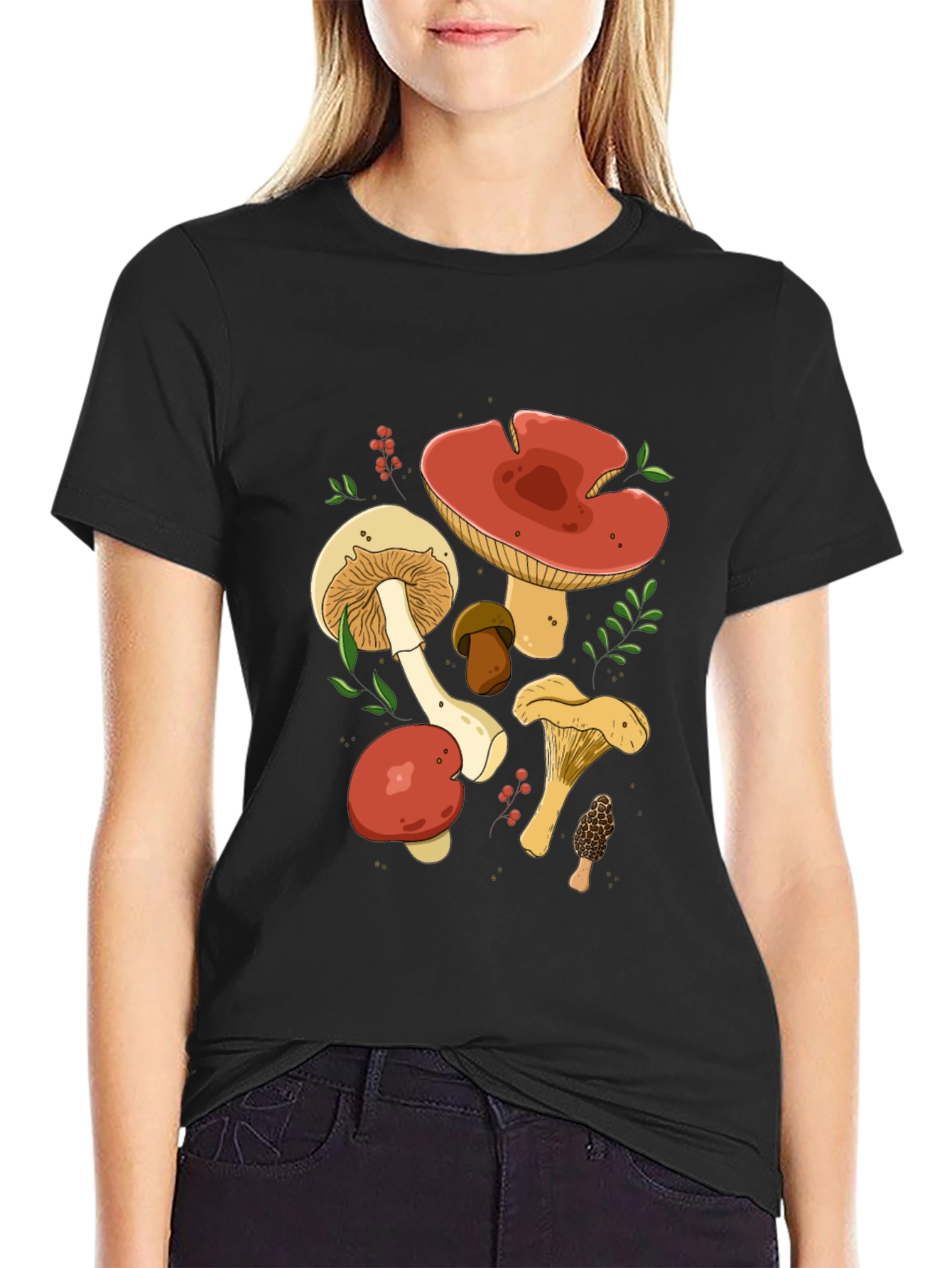 Mushroom Graphic Tee - Black Cotton T-Shirt