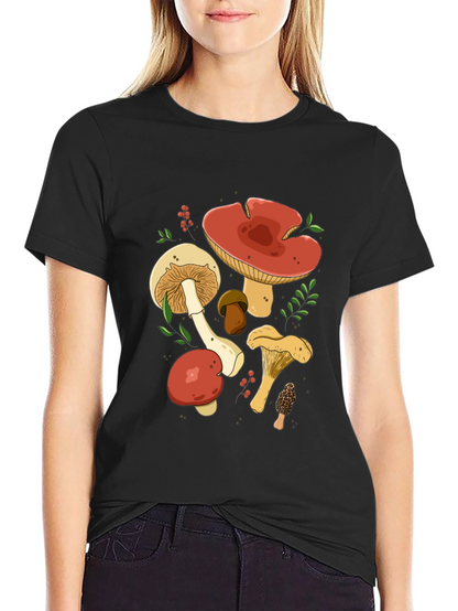Mushroom Graphic Tee - Black Cotton T-Shirt