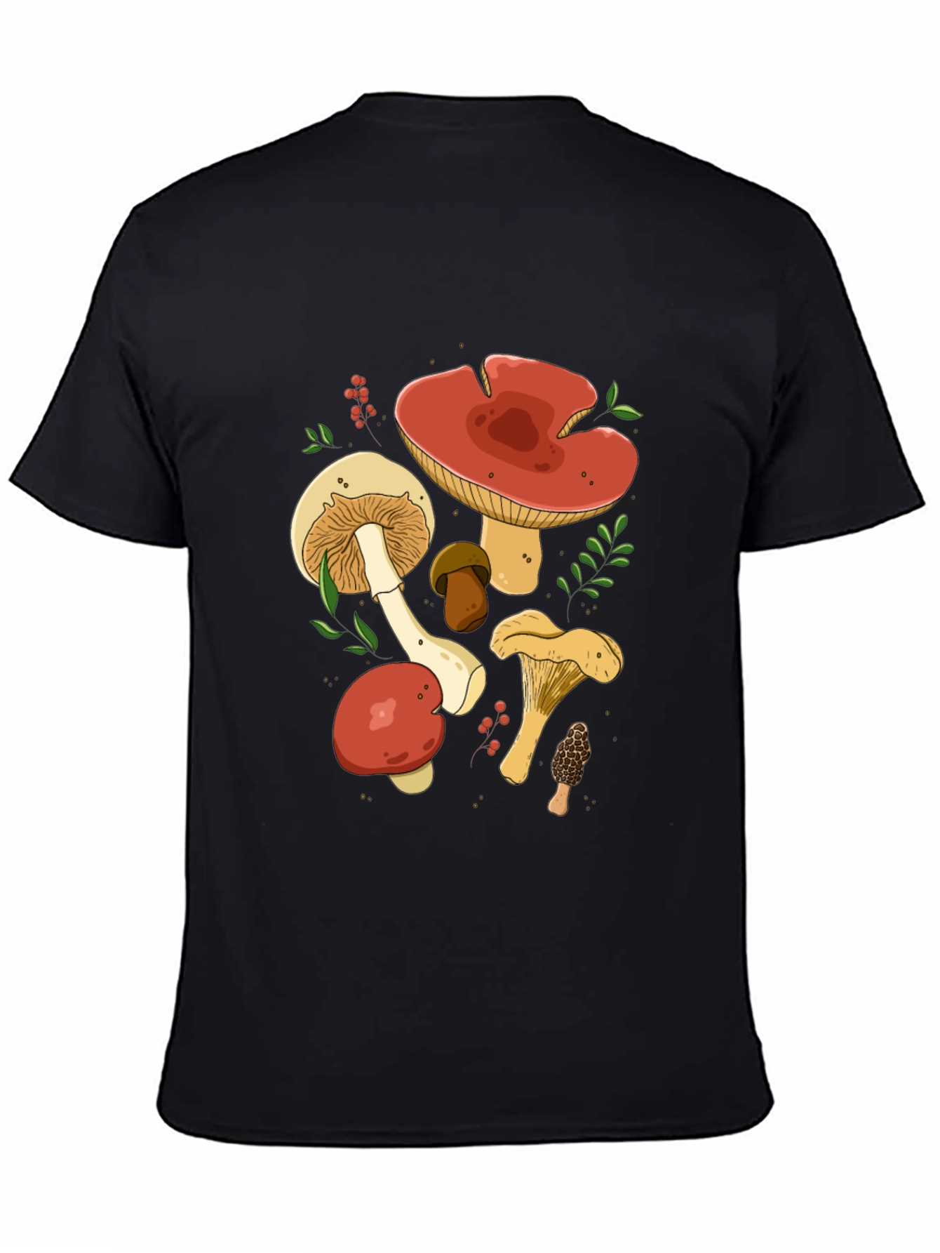 Mushroom Graphic Tee - Black Cotton T-Shirt
