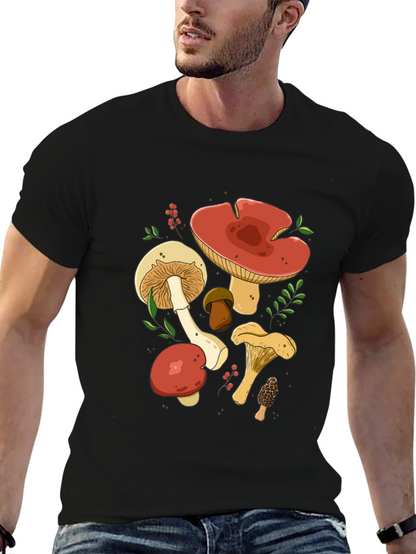 Mushroom Graphic Tee - Black Cotton T-Shirt