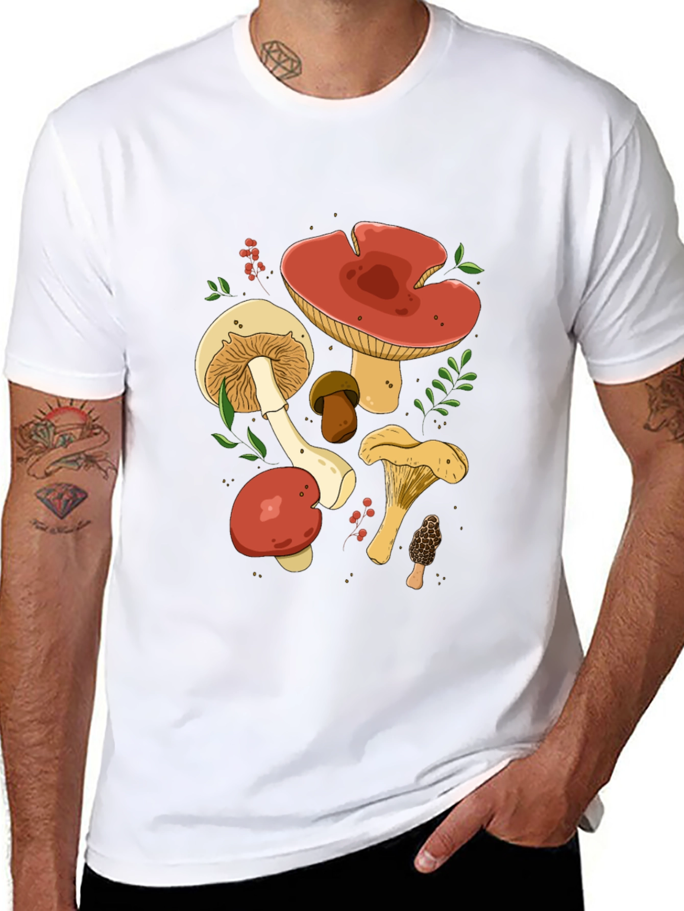 Mushroom Graphic Tee - Black Cotton T-Shirt