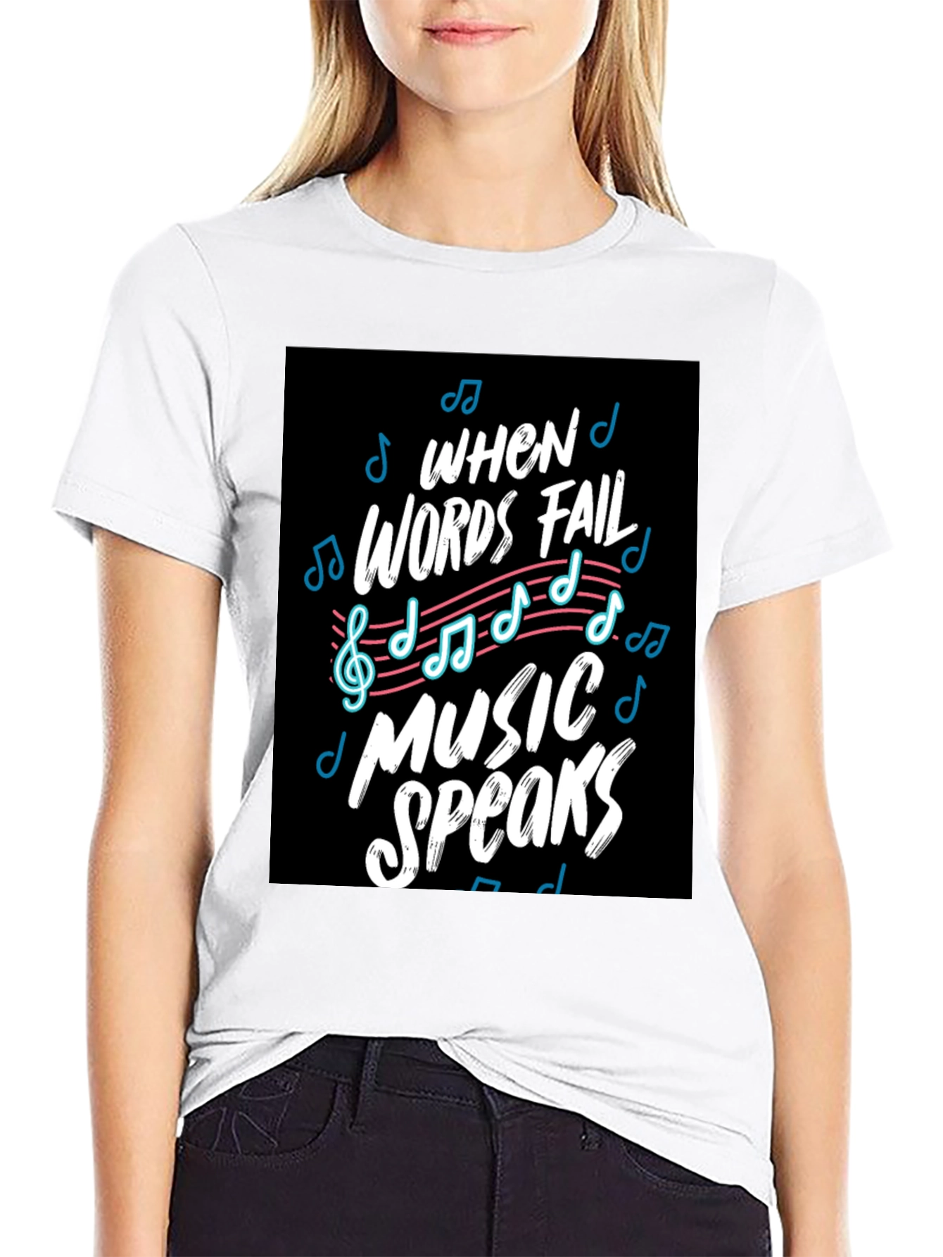 When Words Fail Music Speaks Black Graphic Tee