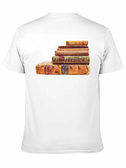 Stacked Books Graphic Tee - Literary Style