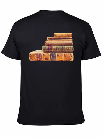 Stacked Books Graphic Tee - Literary Style