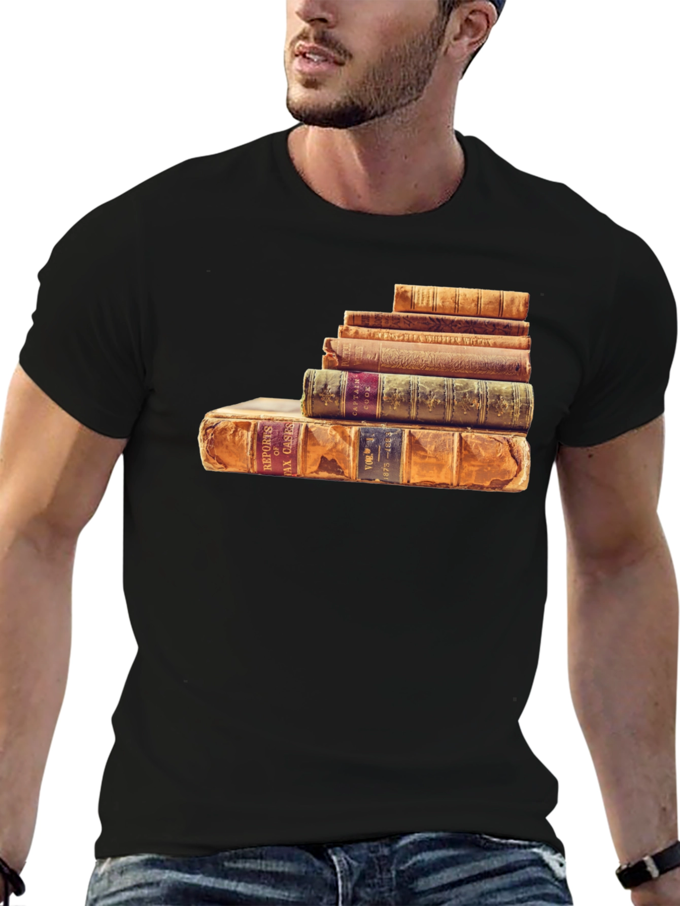 Stacked Books Graphic Tee - Literary Style