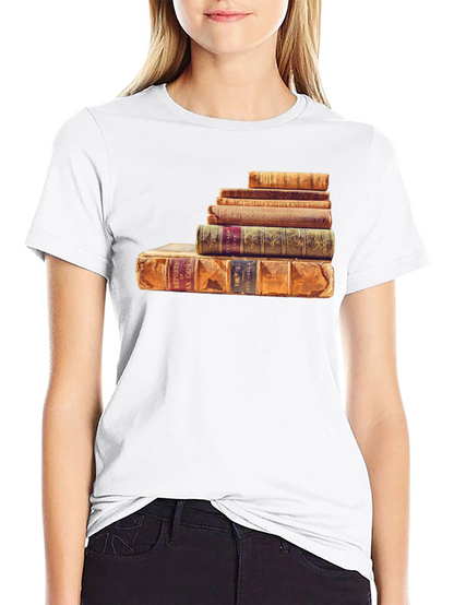 Stacked Books Graphic Tee - Literary Style