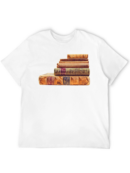 Stacked Books Graphic Tee - Literary Style