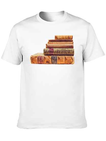 Stacked Books Graphic Tee - Literary Style