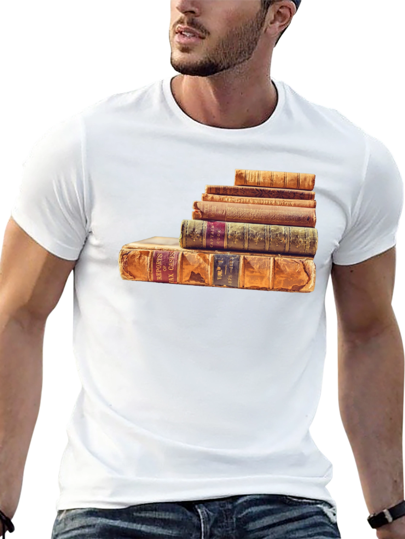 Stacked Books Graphic Tee - Literary Style