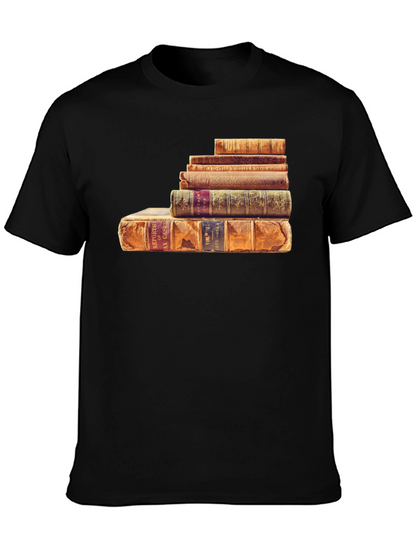 Stacked Books Graphic Tee - Literary Style