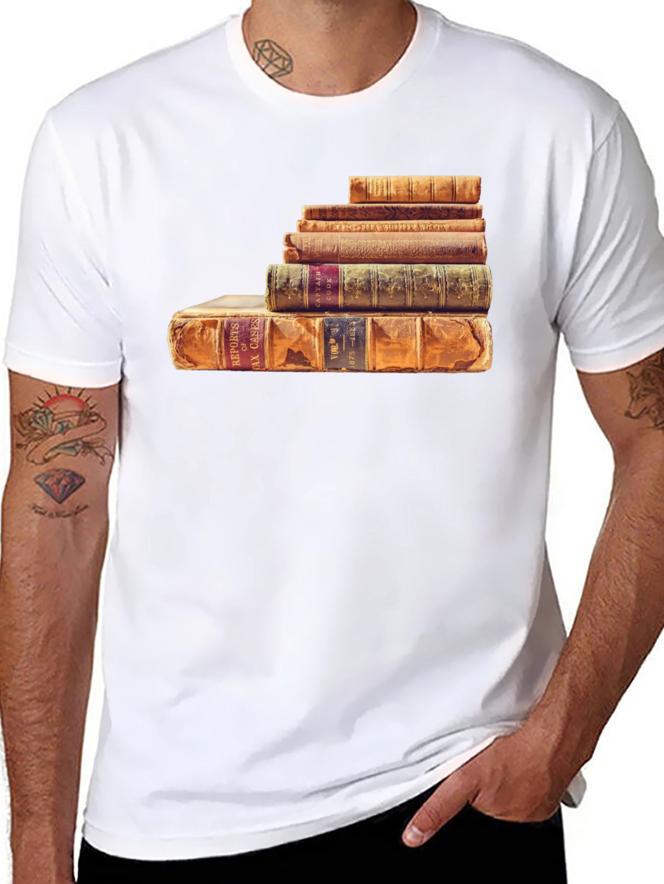 Stacked Books Graphic Tee - Literary Style