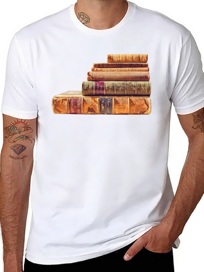 Stacked Books Graphic Tee - Literary Style