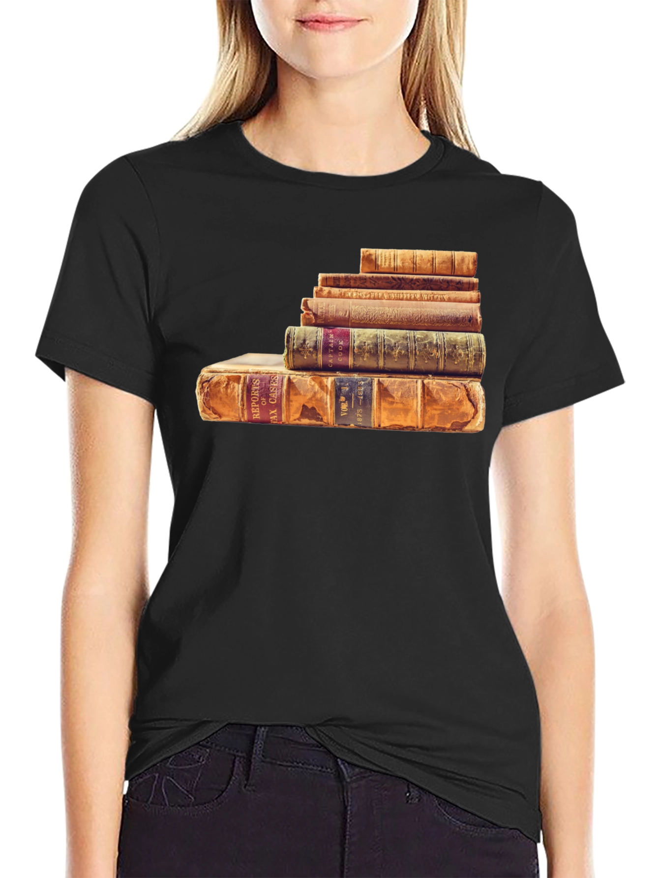 Stacked Books Graphic Tee - Literary Style