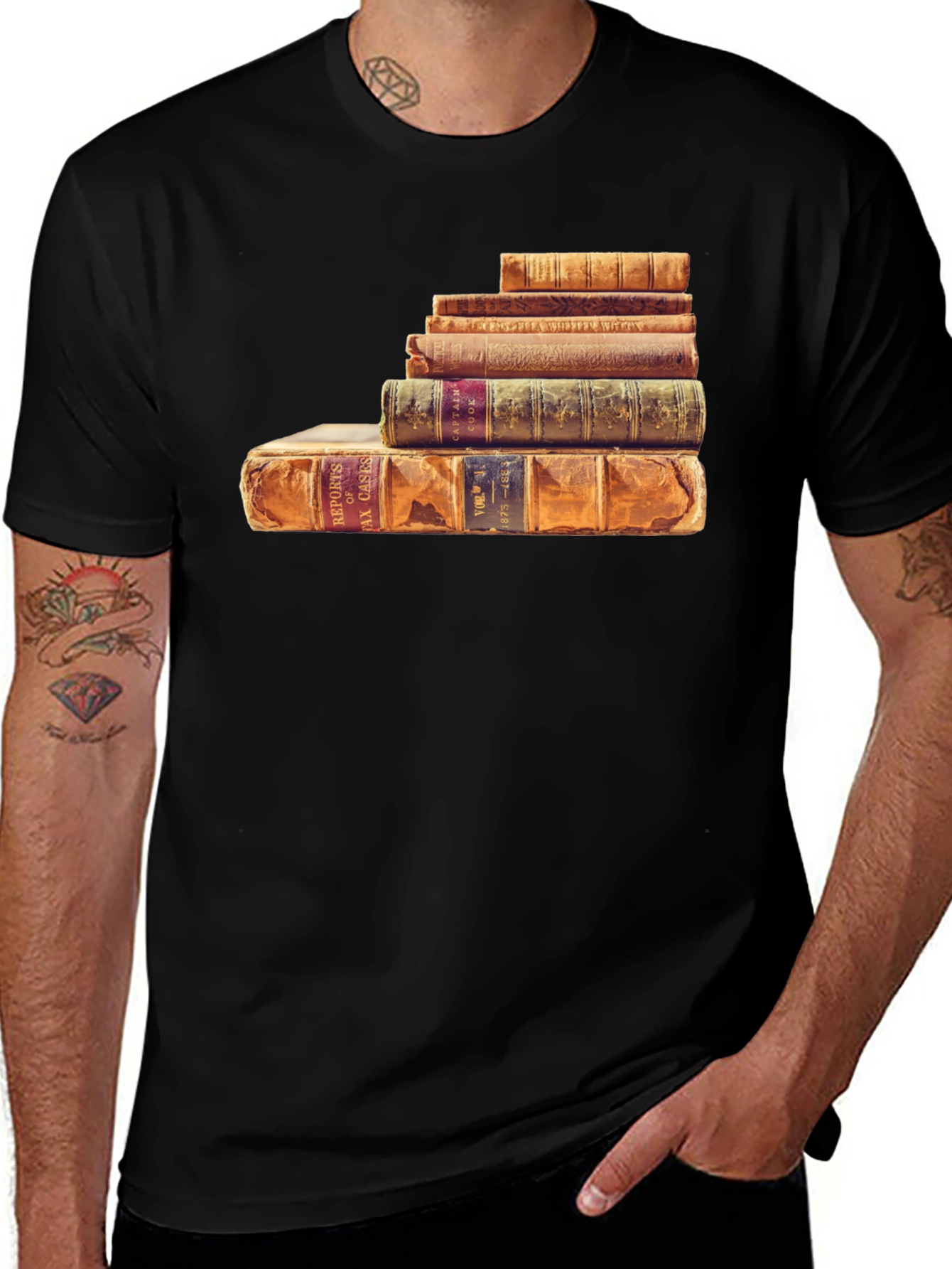 Stacked Books Graphic Tee - Literary Style