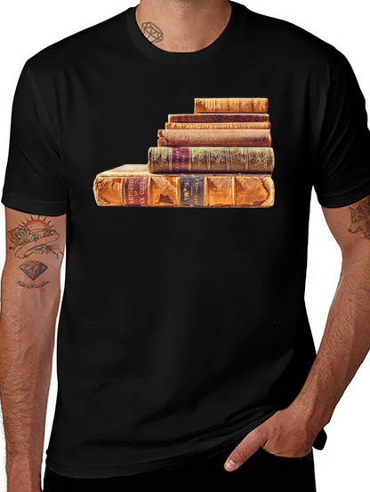 Stacked Books Graphic Tee - Literary Style