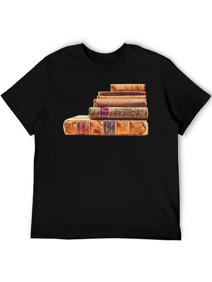 Stacked Books Graphic Tee - Literary Style