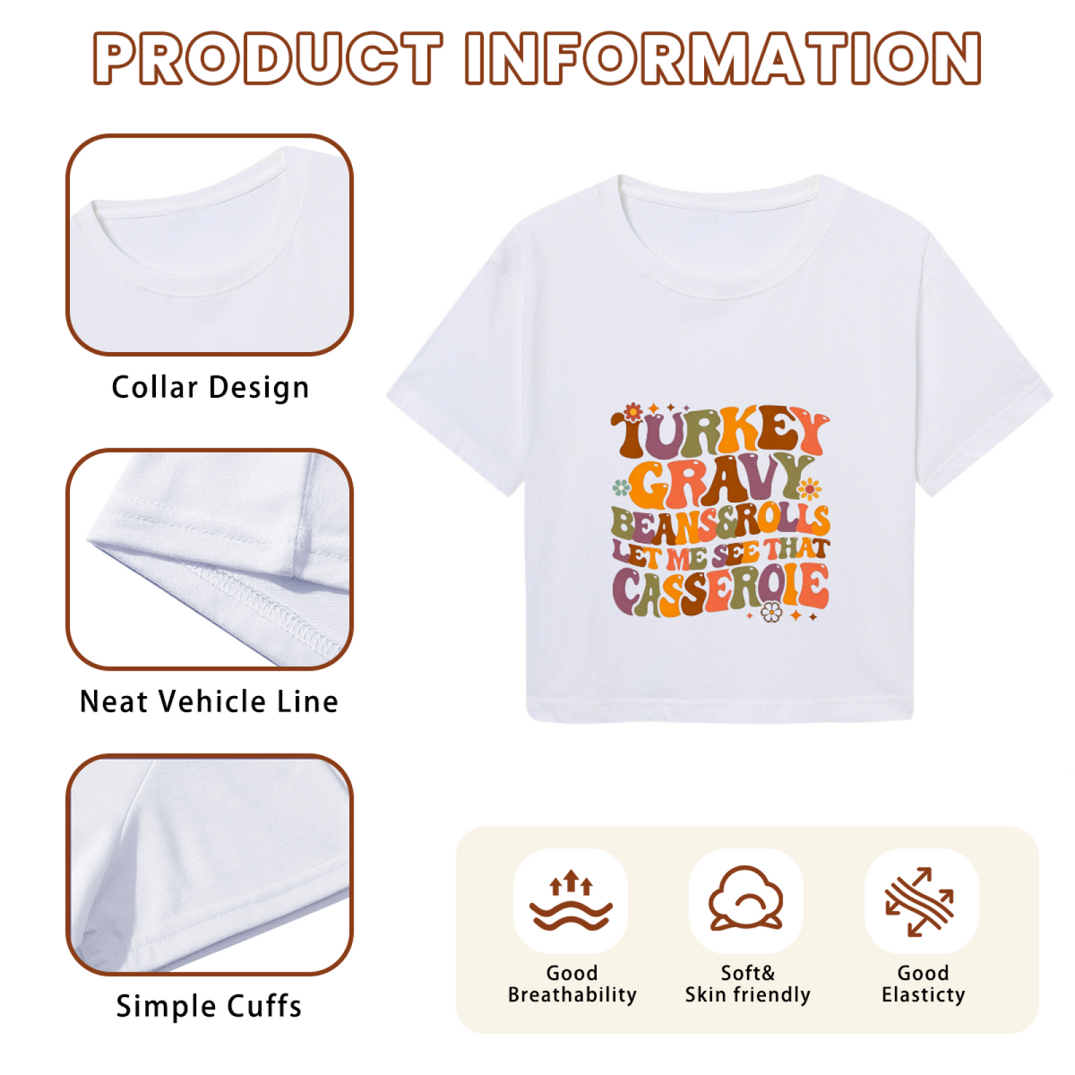 Turkey Gravy Beans And Rolls Funny Thanksgiving Cropped Tee