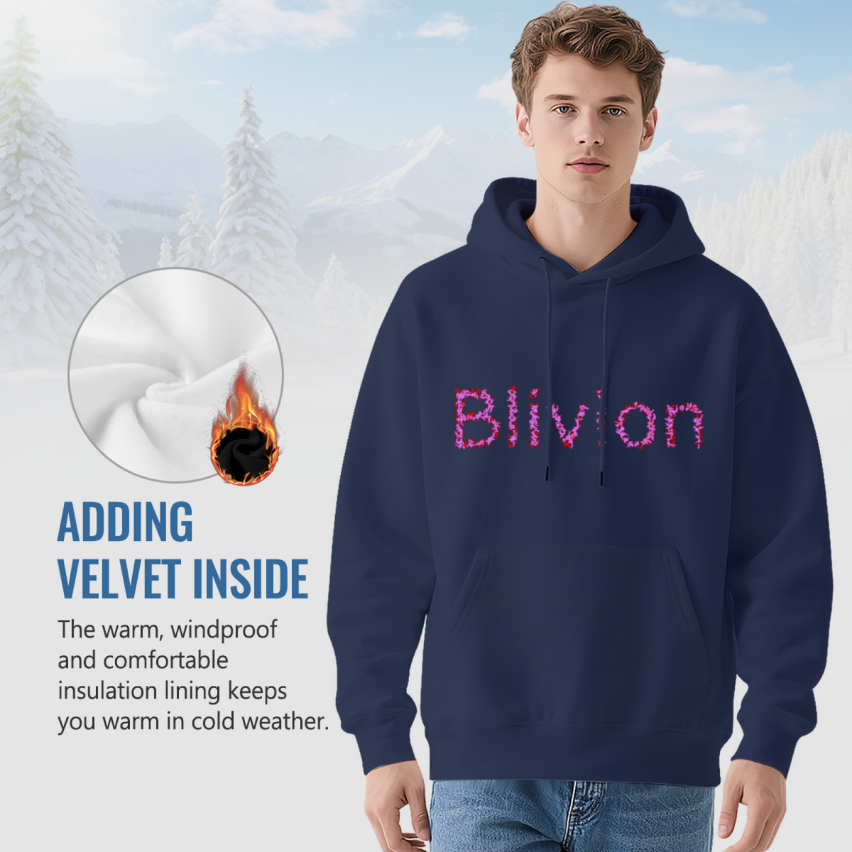 Bivion Abstract Logo Navy Pullover Hoodie