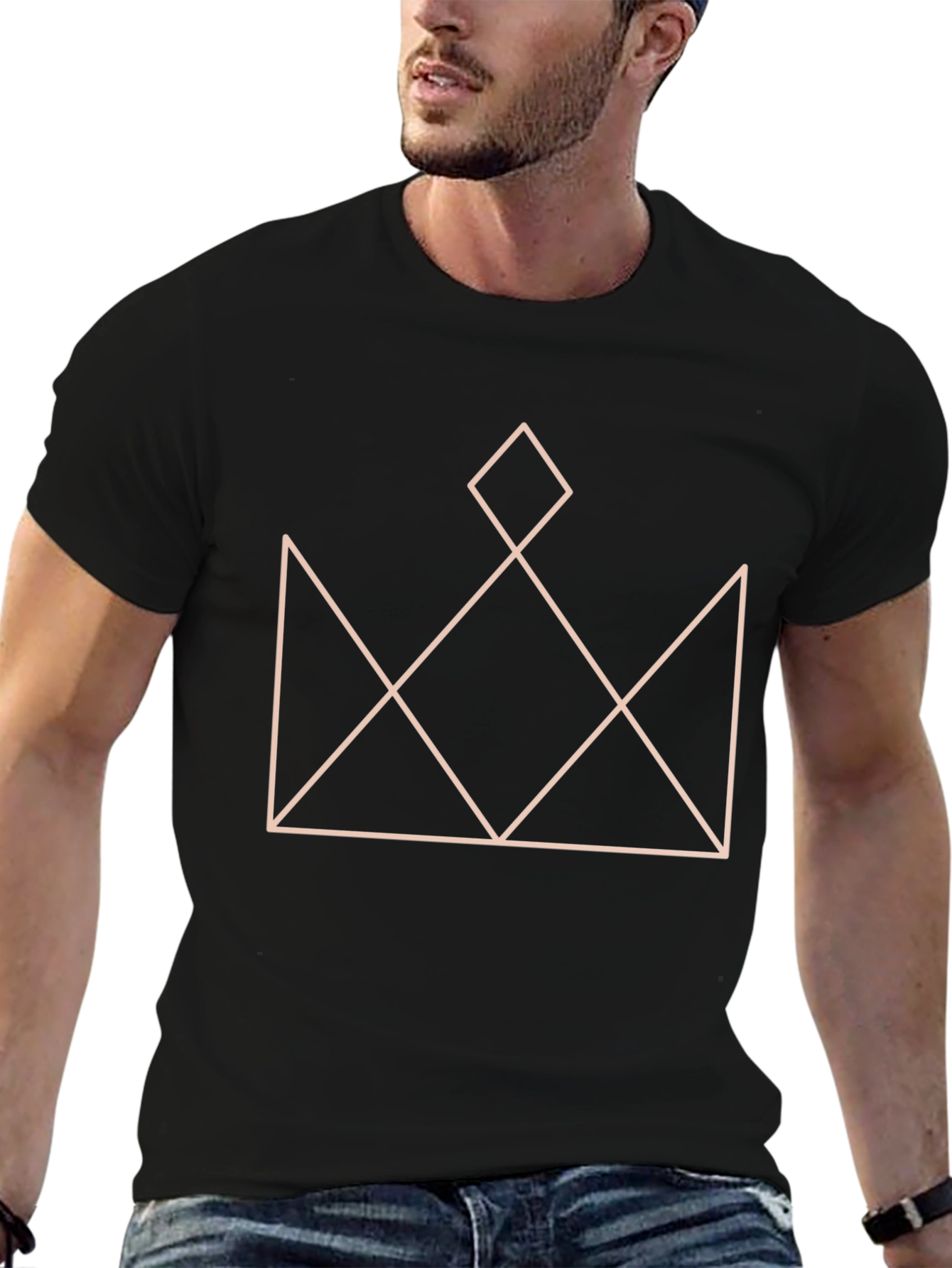Geometric Crown Graphic T-Shirt - Stylish Black Tee