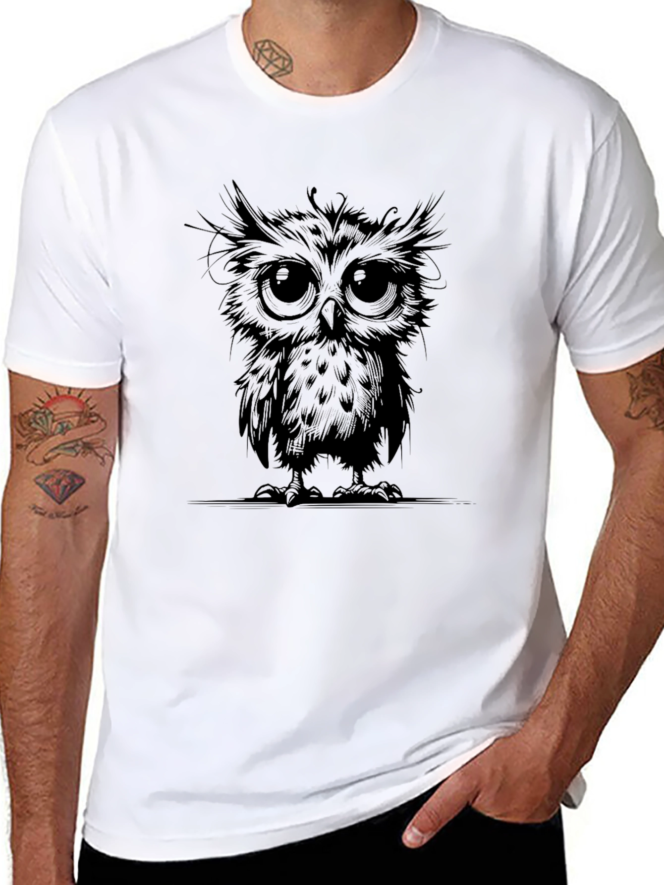 Stylish Owl Graphic Black T-Shirt