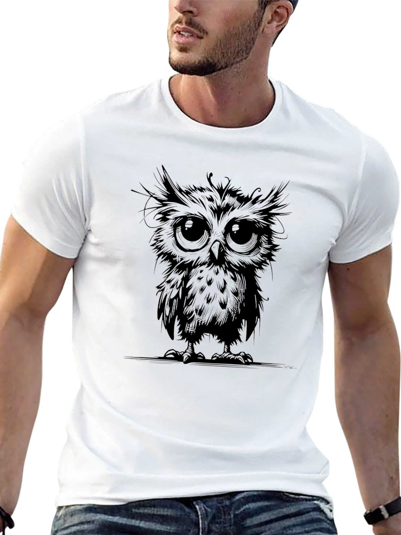 Stylish Owl Graphic Black T-Shirt