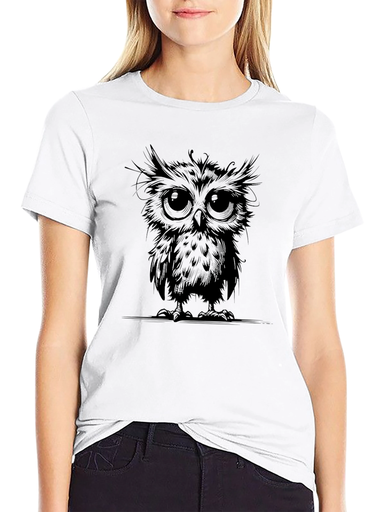 Stylish Owl Graphic Black T-Shirt