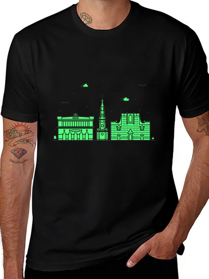 Urban Skyline Graphic Tee - Black Cotton