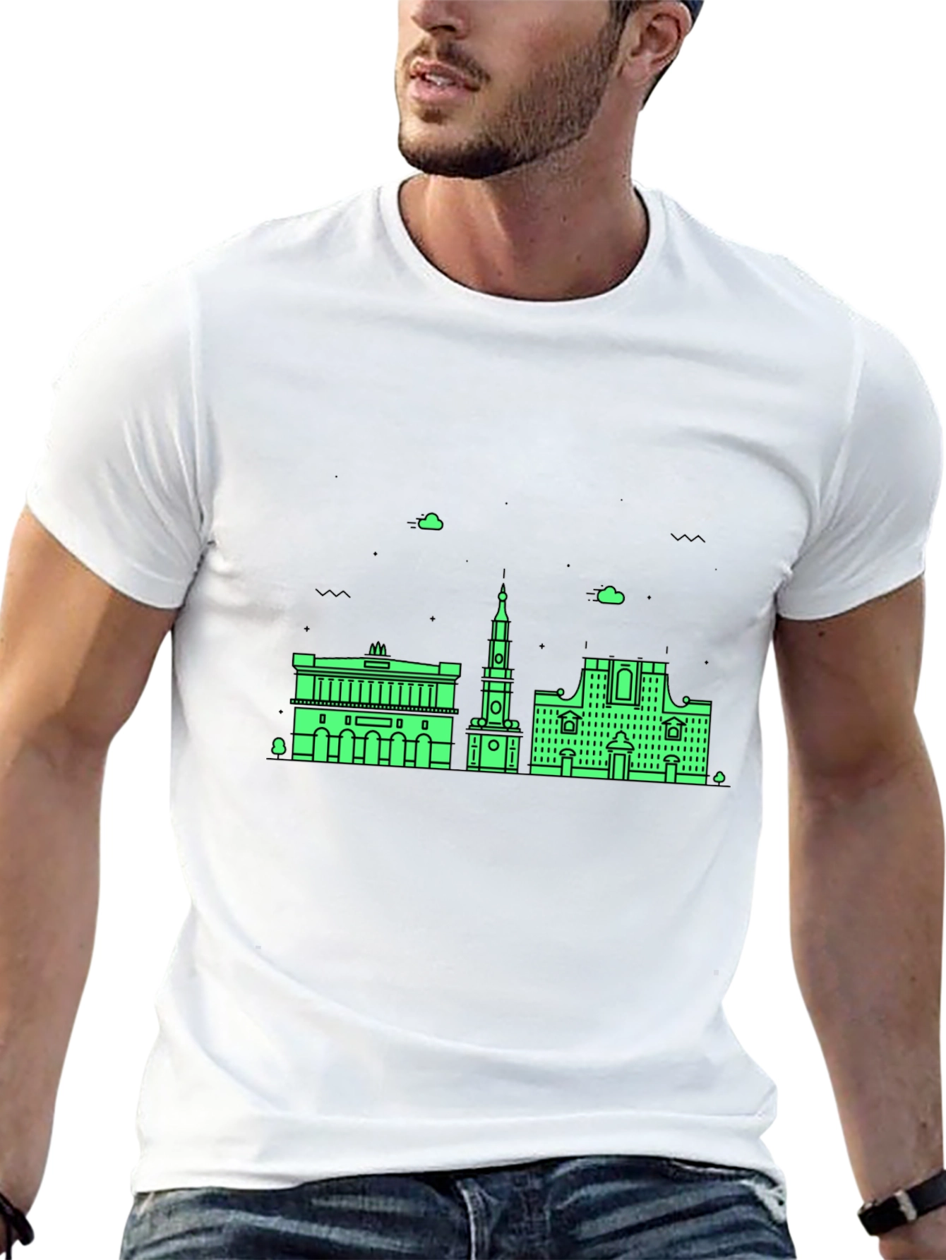 Urban Skyline Graphic Tee - Black Cotton