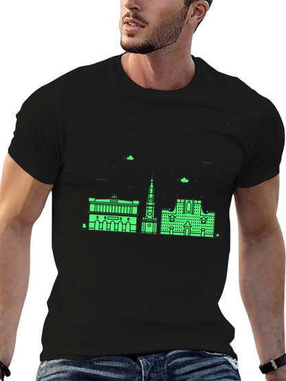 Urban Skyline Graphic Tee - Black Cotton