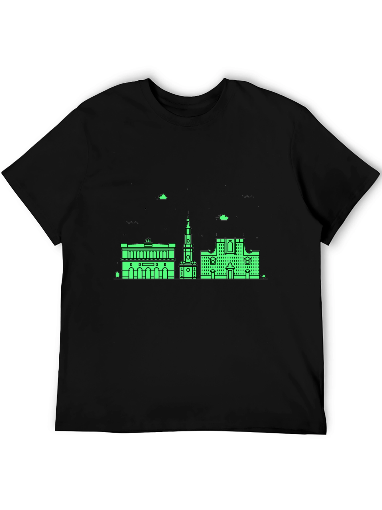 Urban Skyline Graphic Tee - Black Cotton