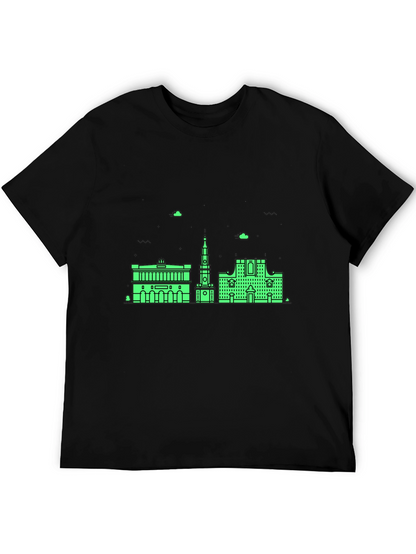 Urban Skyline Graphic Tee - Black Cotton